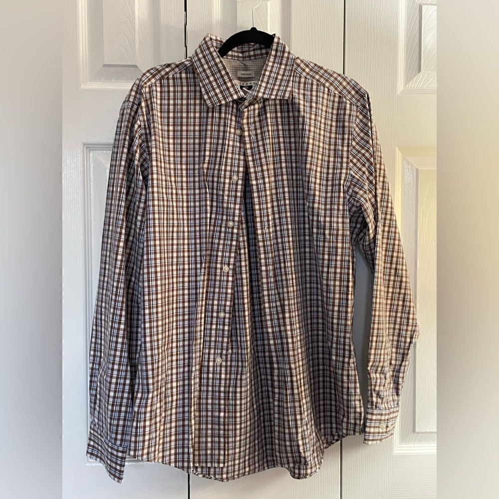 Joseph Abboud - Men’s Non-Iron Brown Check Button Down Shirt